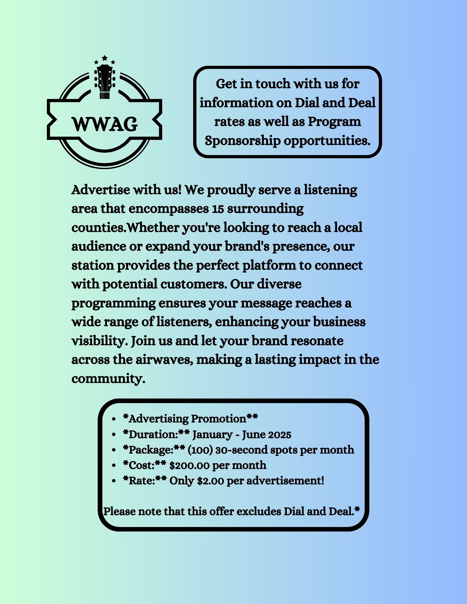 LET WWAG ADVERTISE YOUR BUSINESS OR EVENT!!!