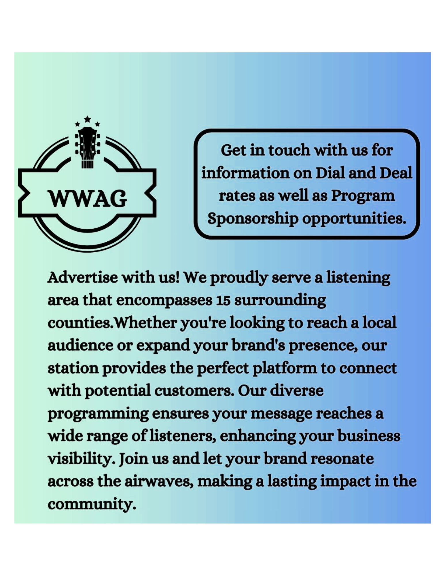 LET WWAG ADVERTISE YOUR BUSINESS OR EVENT!!!